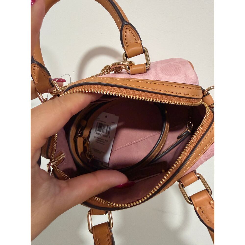 Coach Powder Pink Mini Rowan With Tea Rose Charm Authentic NWT CEK79 IN HAND - Picture 5 of 5